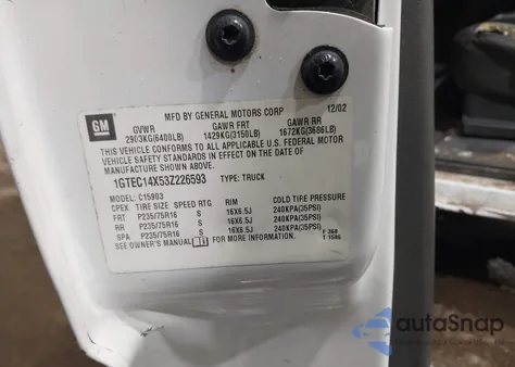 2003 GMC Sierra 1500 Work Truck z USA, uszkodzony, nr VIN 1GTEC14X53Z226593